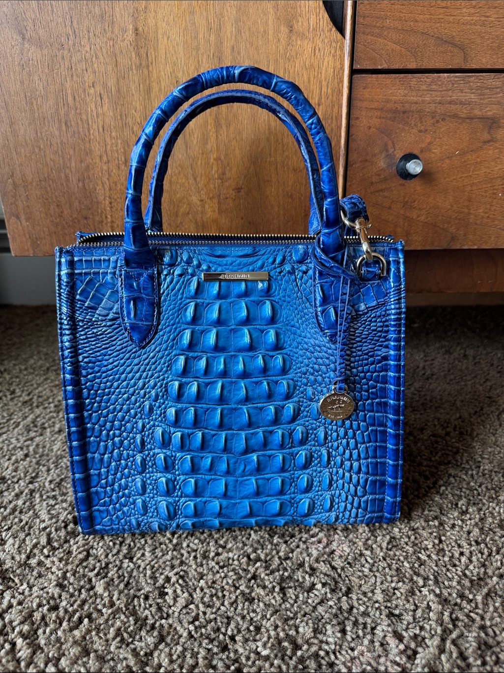 Brahmin Croc-Embossed Satchel In Cobalt Blue